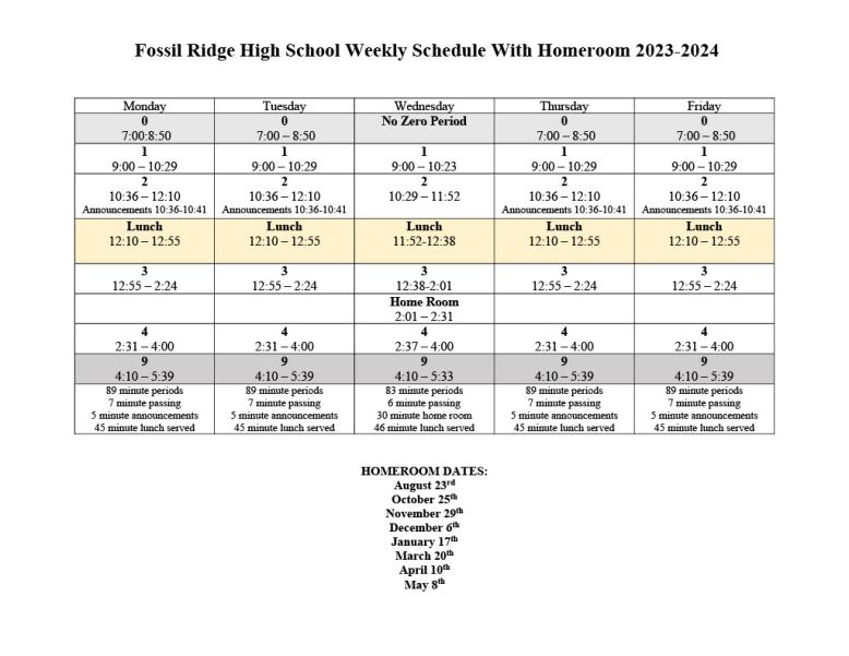 FRHS Homeroom Schedule 2023-24
